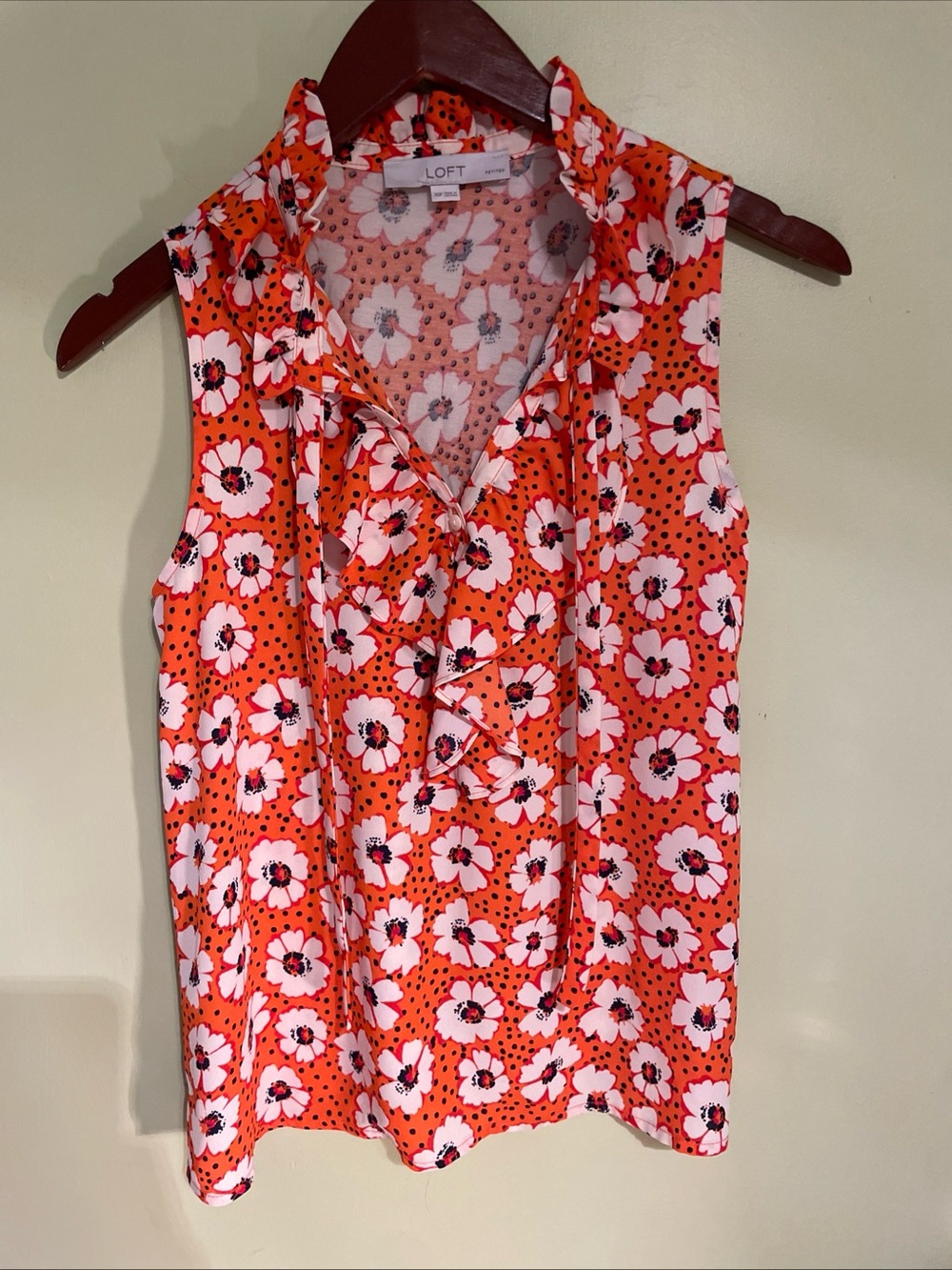 LOFT Orange Floral Ruffle Sleeveless Top XSP